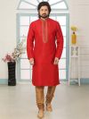 Red Colour Indian Designer Kurta Pajama Banarasi Silk Fabric.