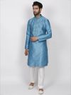 Turquoise Colour Brocade Fabric Men's Kurta Pajama.