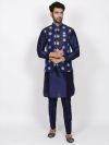Designer Kurta Pajama Jacket Blue Colour in Silk Fabric.