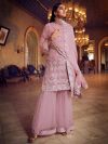 Designer Sharara Salwar Suit Baby Pink Colour in Organza Fabric.