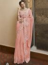 Peach Colour Organza Fabric Indian Designer Saree.