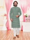 Green Colour Silk Fabric Lucknowi Kurta Pajama.