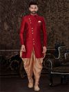 Red Colour Designer Indowestern in Jacquard,Silk Fabric.
