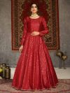 Red Colour Silk Fabric Designer Gown.