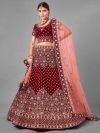 Indian Designer Lehenga Choli Maroon Colour Velvet Fabric.