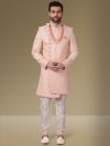 Pink Colour Groom Sherwani Art Banarasi Silk Fabric.
