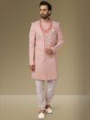 Pink Colour Lucknowi Fabric Mens Sherwani.