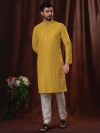 Mustard Yellow Colour Cotton Fabric Mens Kurta Pajama.