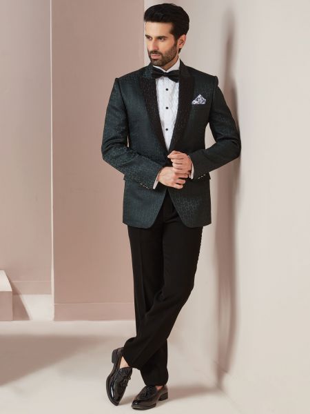 Green Hand Embroidered Mens Tuxedo Suit