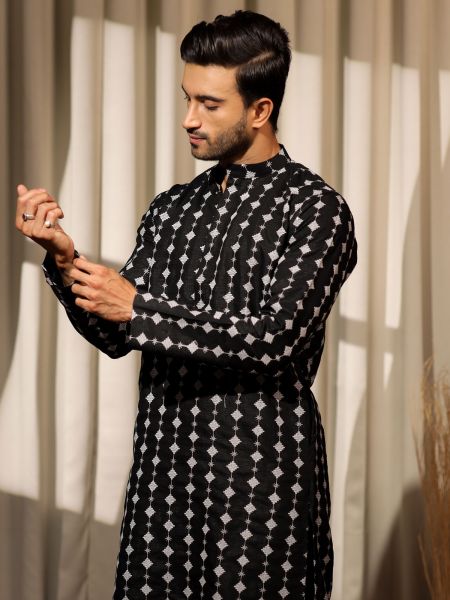 Black Casual Men's Kurta Pyjama Set