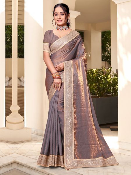 Golden Two Tone Saree In Silk With Sequin Work