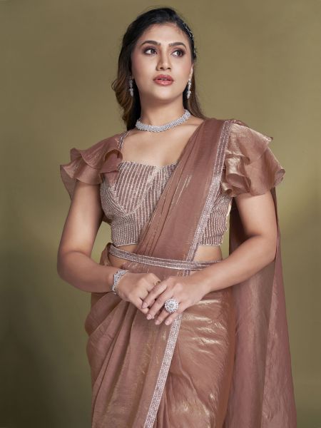 Brown Readymade Bridesmaid Saree In Silk