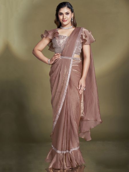 Brown Readymade Bridesmaid Saree In Silk