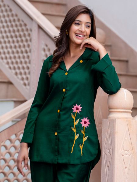 Deep Green Full Sleeved Co- Ord Set
