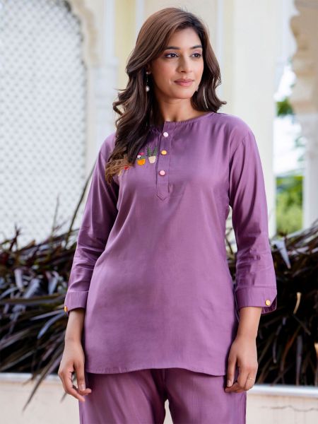 Purple Hand Work Co- Ord Set For Womens
