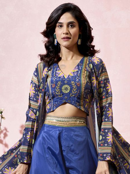 Blue Floral Printed Dress For Womens