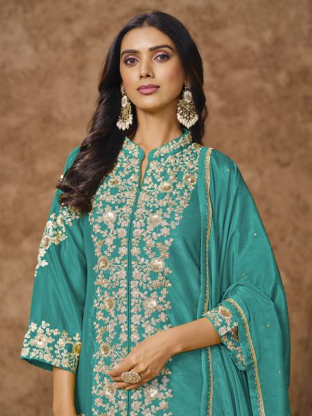 Green Zari Augmented Party Wear Salwar Kameez