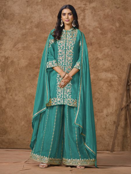 Green Zari Augmented Party Wear Salwar Kameez