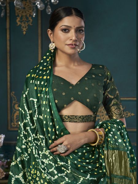 Green Dola Silk Lehenga Choli With Bandhej Dupatta