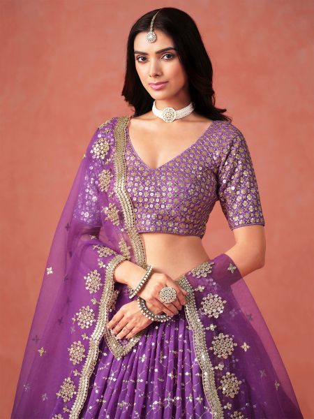 Purple Sequins Embellished Bridesmaid Lehenga Choli