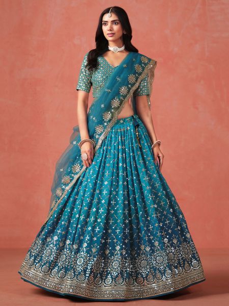 Blue Bridesmaid Shaded Lehenga Set In Georgette