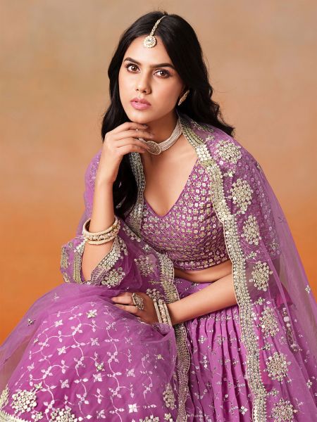Purple Party Wear Lehenga Choli In Sequins Work