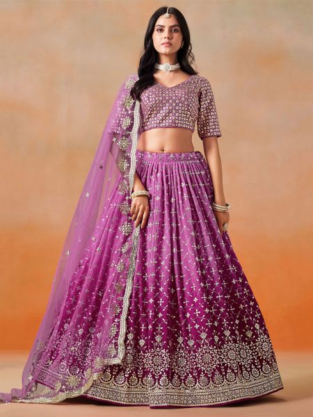 Purple Party Wear Lehenga Choli In Sequins Work