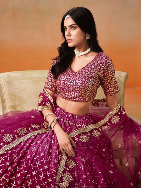 Magenta Ombre Shaded Bridesmaid Lehenga Set
