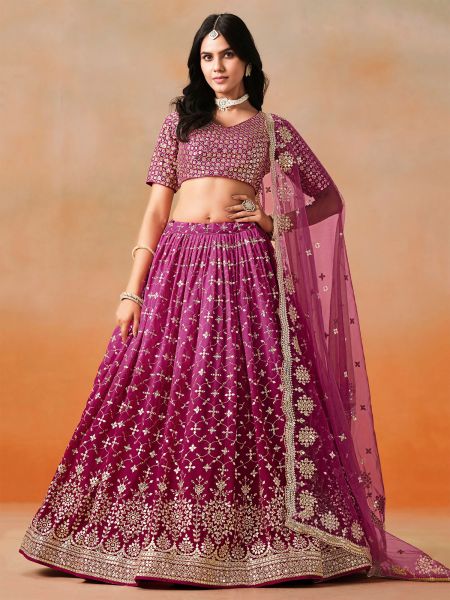 Magenta Ombre Shaded Bridesmaid Lehenga Set