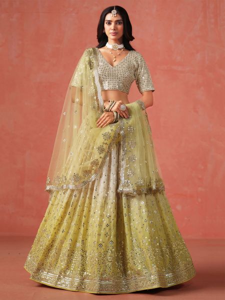 Green And Beige Shaded Lehenga Choli With Dupatta