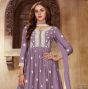 Purple Embroidered Palazzo Style Suit In Georgette