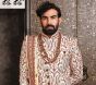 Cream Embroidered Mens Sherwani Set In Silk